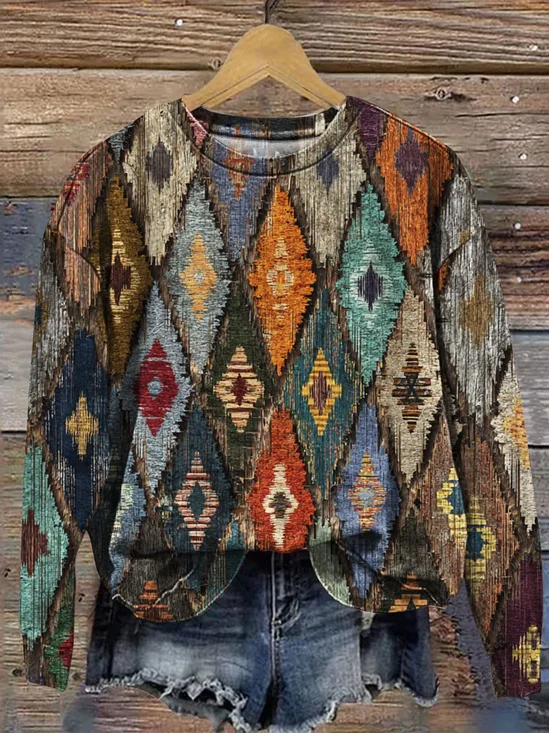 Casual Crew Neck Abstract Sweatshirt Printing