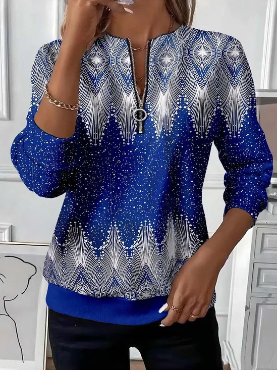 Casual Crew Neck Abstract Sweatshirt Printing