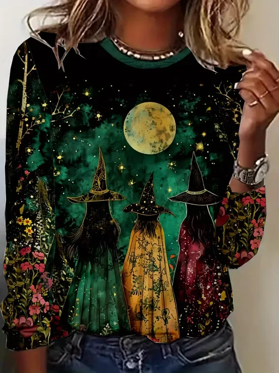 Casual Halloween Crew Neck Long Sleeve T-shirt
