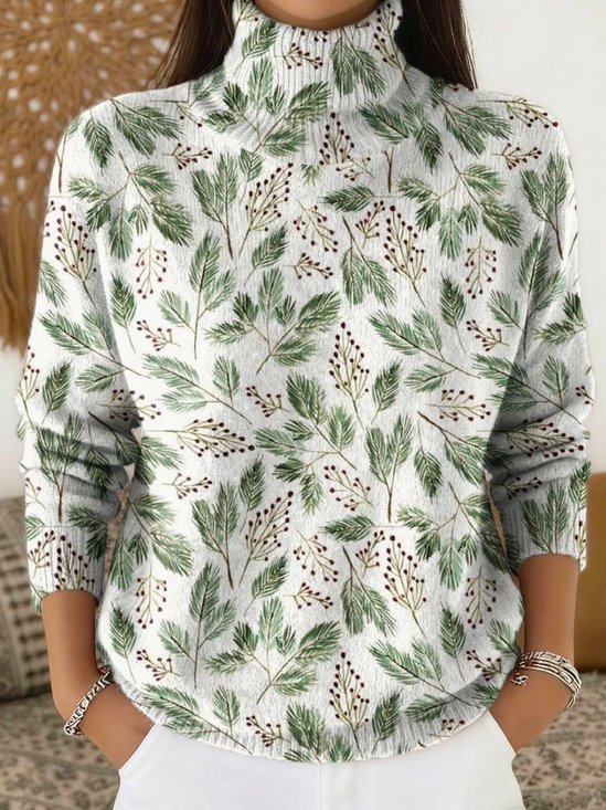 Women Floral Long Sleeve Comfy Vintage Sweater