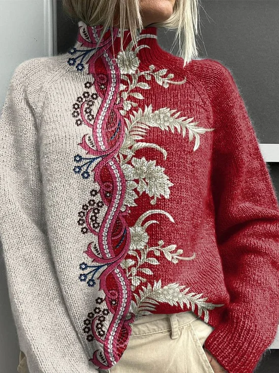 Women Floral Long Sleeve Comfy Vintage Printing Sweater