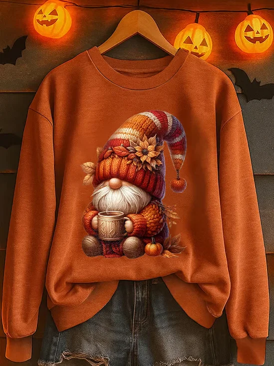 Casual Crew Neck Maple Leaf Sweatshirt Printing