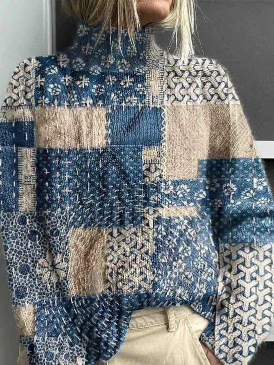 Women Abstract Long Sleeve Comfy Vintage Printing Sweater