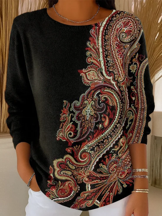 Women Floral Long Sleeve Comfy Casual Printing Sweater