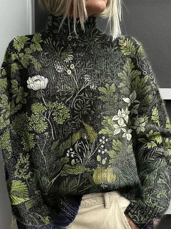 Women Floral Long Sleeve Comfy Vintage Printing Sweater