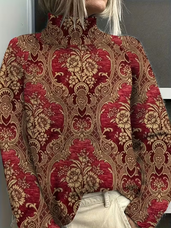 Women Floral Long Sleeve Comfy Vintage Printing Sweater