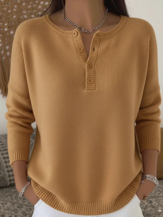 Women Plain Long Sleeve Comfy Casual Sweater