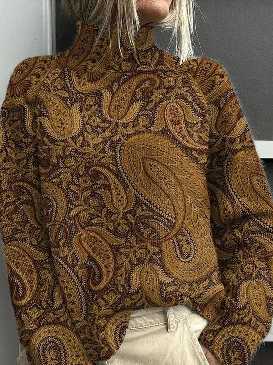 Women Floral Long Sleeve Comfy Vintage Printing Sweater