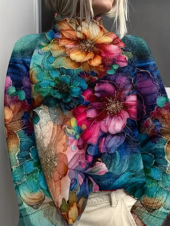 Women Floral Long Sleeve Comfy Vintage Printing Sweater