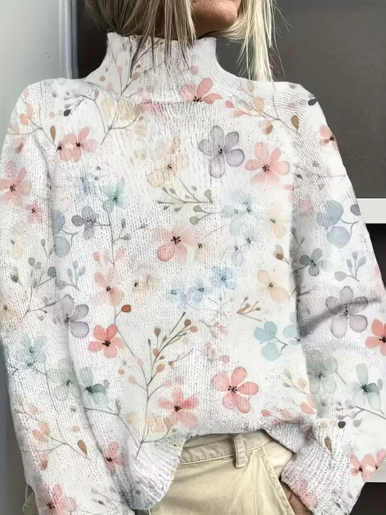 Women Floral Long Sleeve Comfy Vintage Printing Sweater