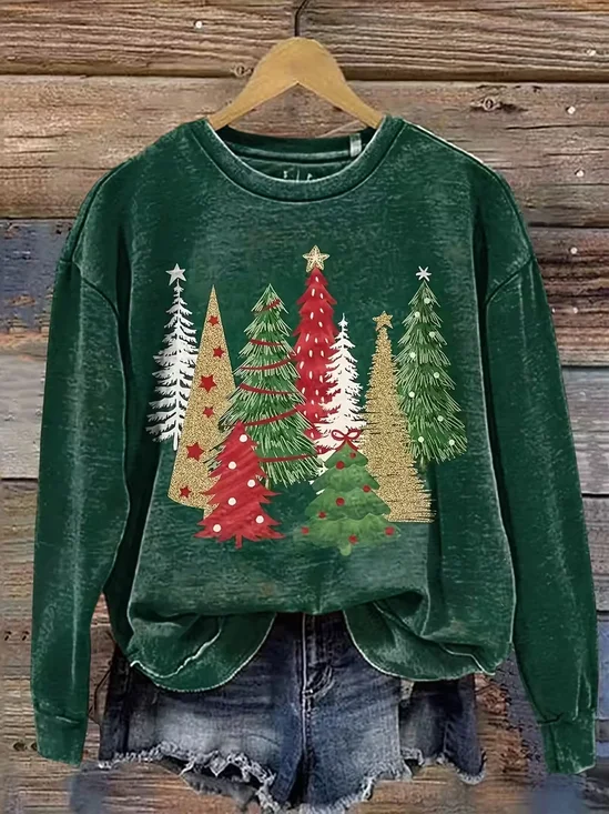 Casual Crew Neck Christmas Sweatshirt Printing