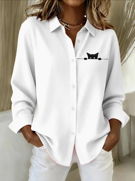 V Neck Long Sleeve Animal Regular Micro-Elasticity Regular Fit Shirt For Women