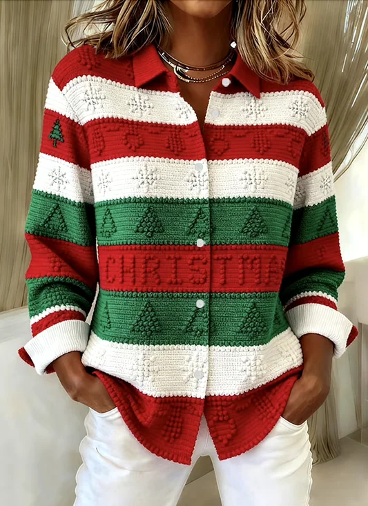 V Neck Long Sleeve Geometric Regular Micro-Elasticity Regular Fit Shirt For Women