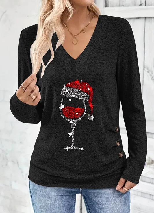 Casual Plain V Neck Long Sleeve T-shirt