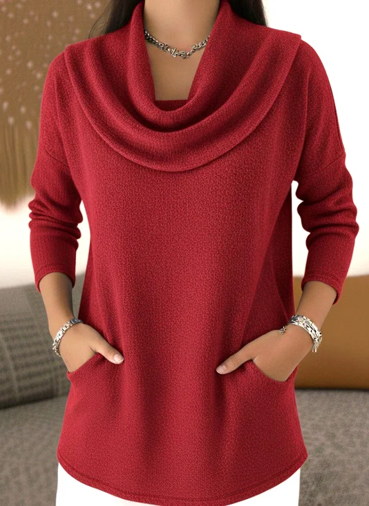 Casual Plain Mock Neck Long Sleeve T-shirt