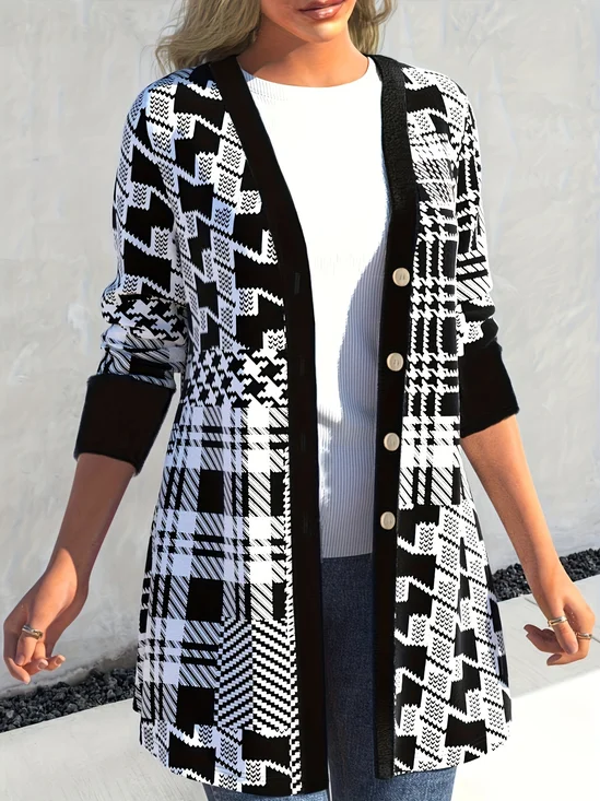 Women Spring/Fall Outerwear Casual Printing Geometric Long Sleeve Wrap Jacket