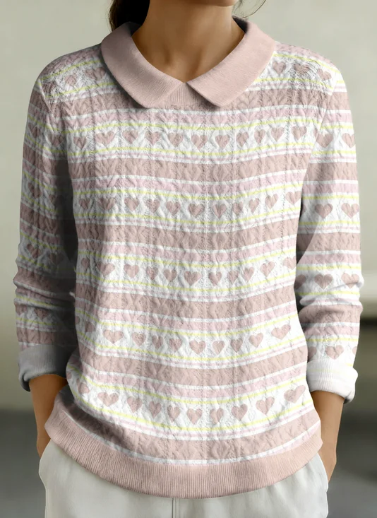 Women Cotton Geometric Long Sleeve Comfy Casual Sweater