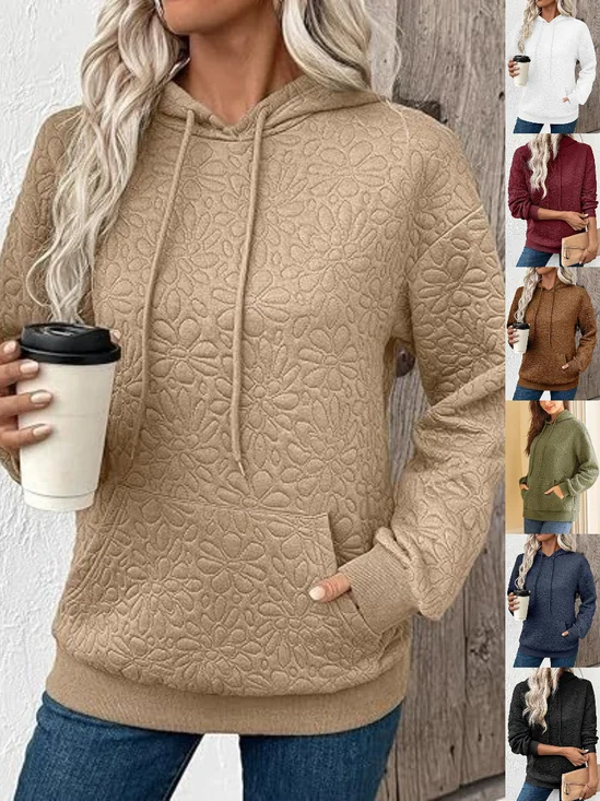 Casual Hoodie Floral Sweatshirt Jacquard
