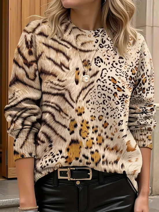 Women Leopard Long Sleeve Comfy Casual Printing Sweater