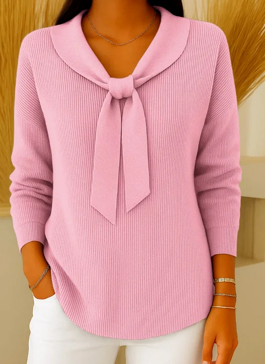 Women Cotton Plain Long Sleeve Comfy Casual Sweater