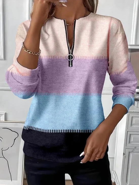 Casual Crew Neck Multicolor Block Sweatshirt Printing