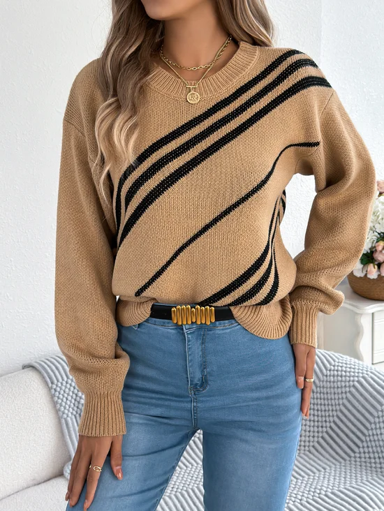 Women Cotton Geometric Long Sleeve Comfy Casual Sweater