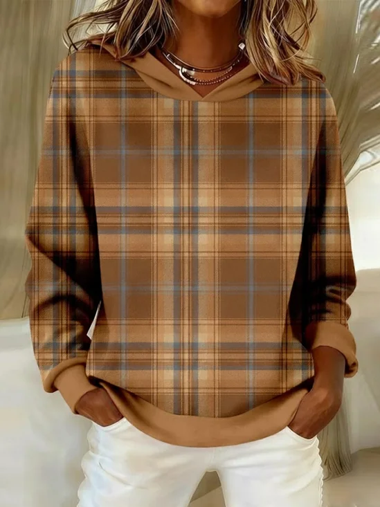 Casual Hoodie Plaid Hoodie Printing