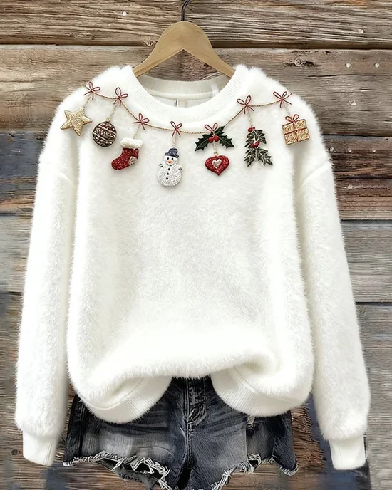 Casual Crew Neck Christmas Sweatshirt