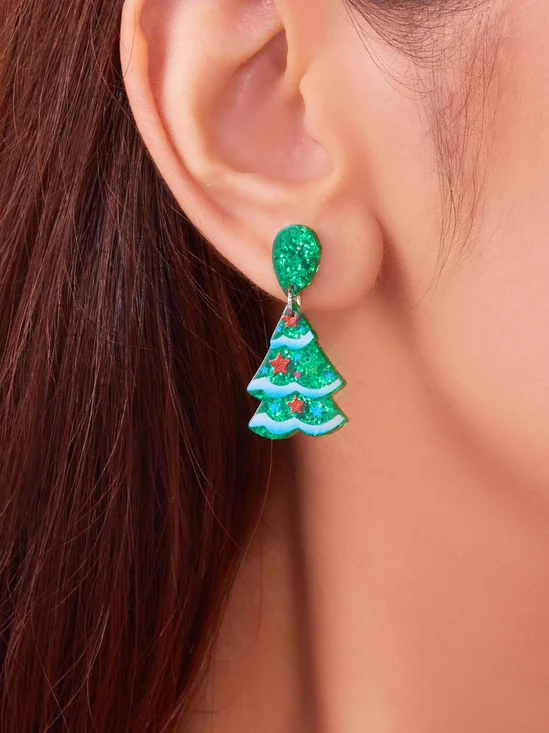 Christmas Earrings Fashion Acrylic Print Christmas Tree Christmas Stockings Gloves Stitching Earrings Christmas Holiday Party Earrings