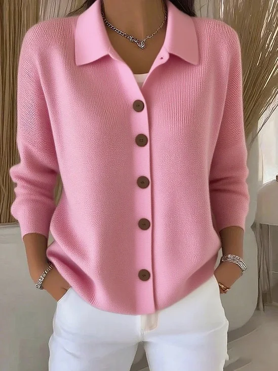 Women Plain Long Sleeve Comfy Casual Buttoned Cardigan