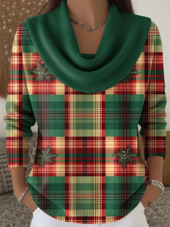 Women Color Block Long Sleeve Comfy Vintage Sweater