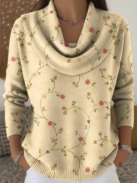 Women Floral Long Sleeve Comfy Vintage Sweater