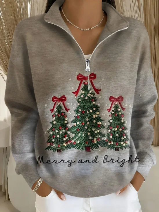 Casual Shawl Collar Christmas Sweatshirt Printing