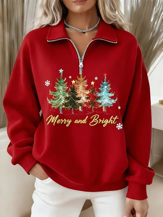 Casual Shawl Collar Christmas Sweatshirt Printing