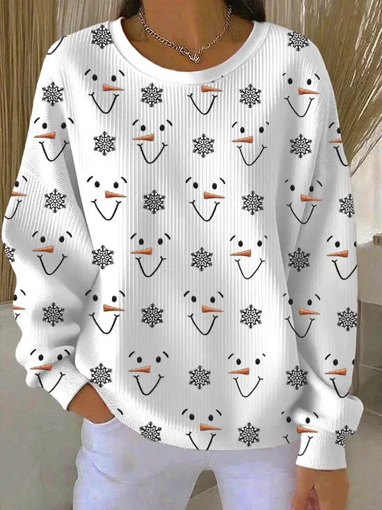 Casual Crew Neck Christmas Snowman Sweatshirt Printing