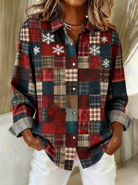 Shirt Collar Regular Sleeve Long Sleeve Christmas Buckle Regular Loose Button Up Shirt Shirt For Women