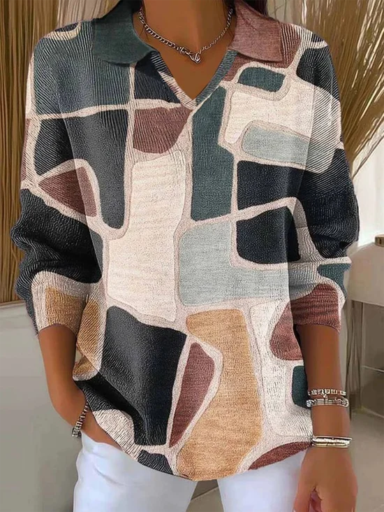 Women Geometric Long Sleeve Comfy Vintage Sweater