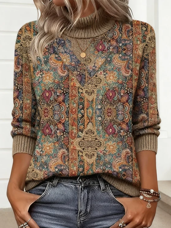 Women Geometric Long Sleeve Comfy Vintage Sweater