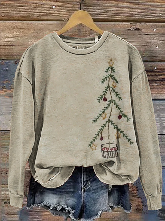 Casual Crew Neck Christmas Sweatshirt Printing