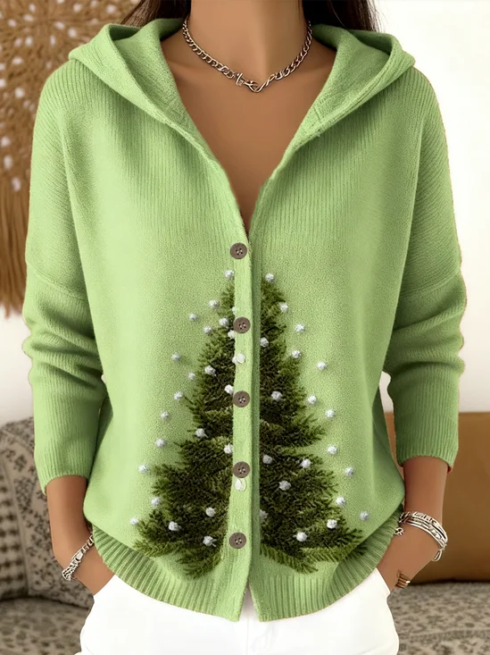 Women Wool/Knitting Christmas Long Sleeve Comfy Casual Cardigan