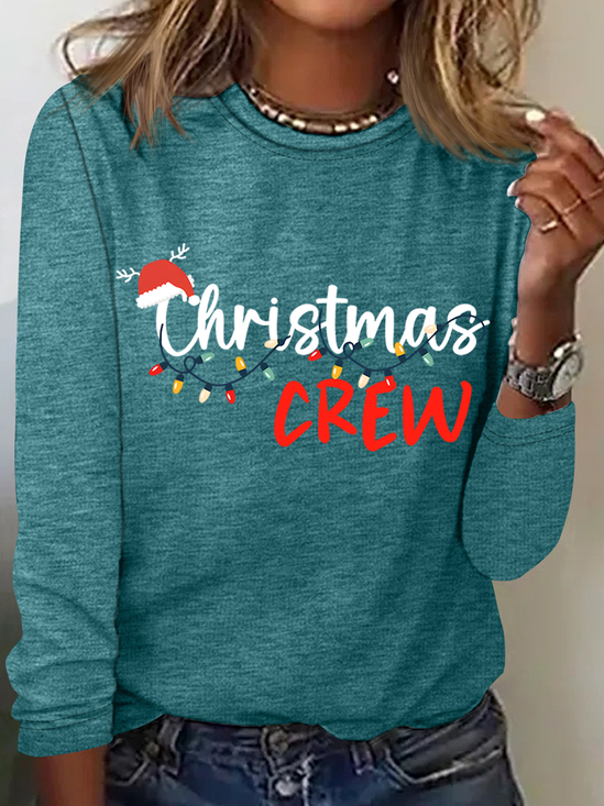 Casual Christmas Crew Neck Long Sleeve T-shirt