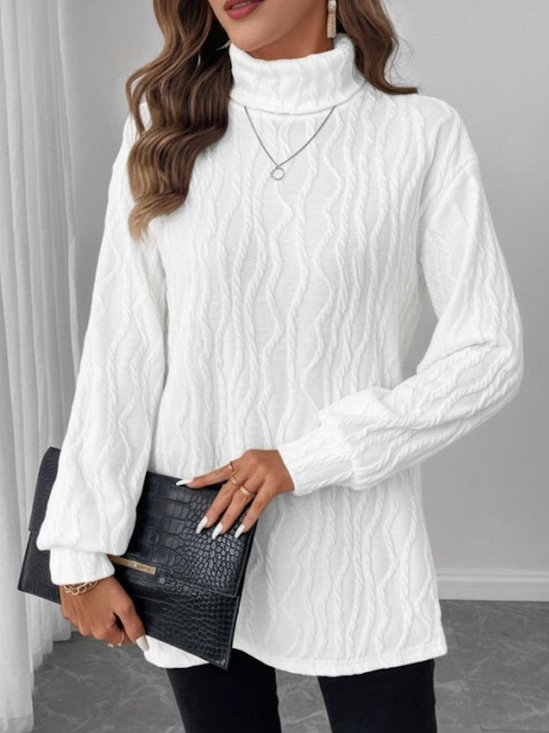 Casual Plain Turtleneck Long Sleeve T-shirt