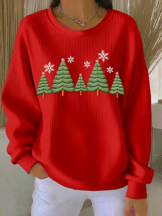 Casual Crew Neck Christmas Sweatshirt Printing