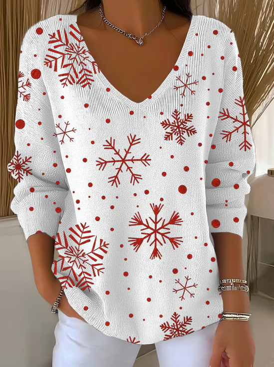 Casual Christmas V Neck Long Sleeve T-shirt