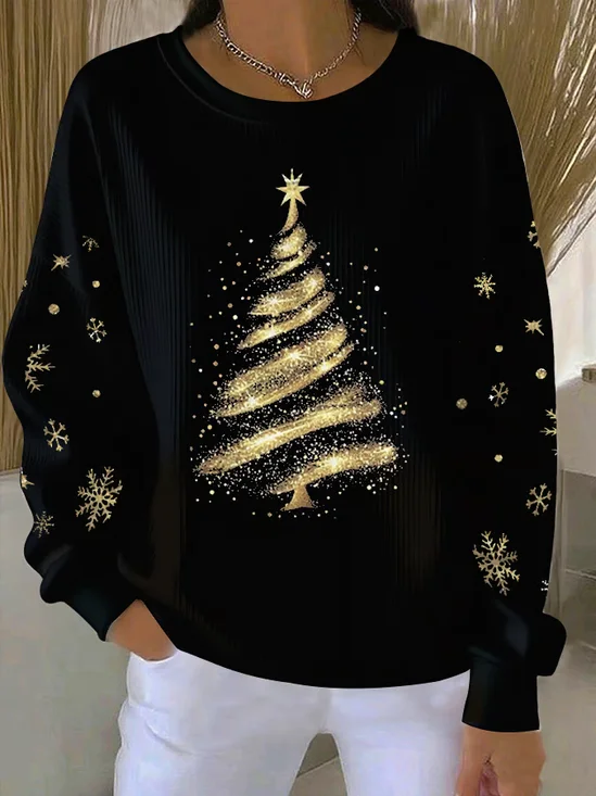 Casual Crew Neck Christmas Sweatshirt Printing
