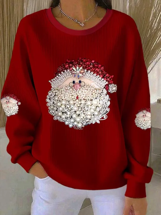 Casual Crew Neck Santa Claus Sweatshirt Printing