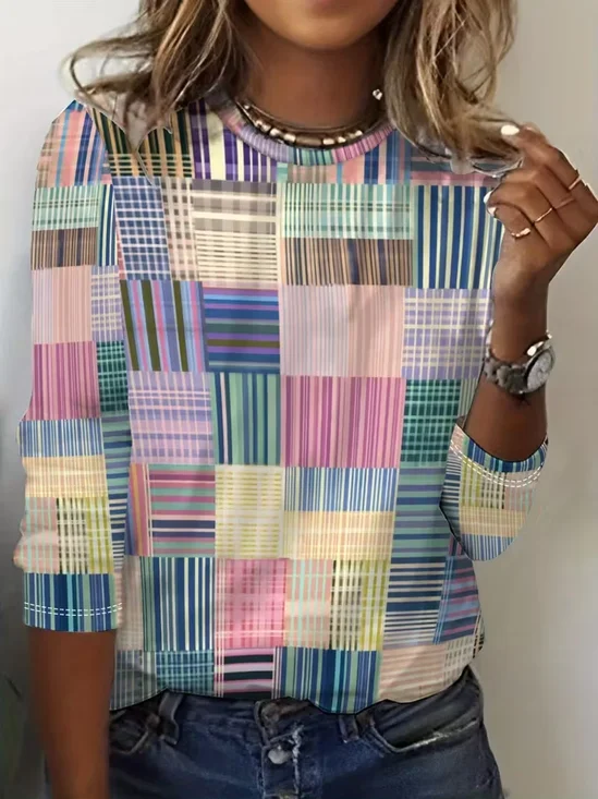 Casual Abstract Crew Neck Long Sleeve T-shirt