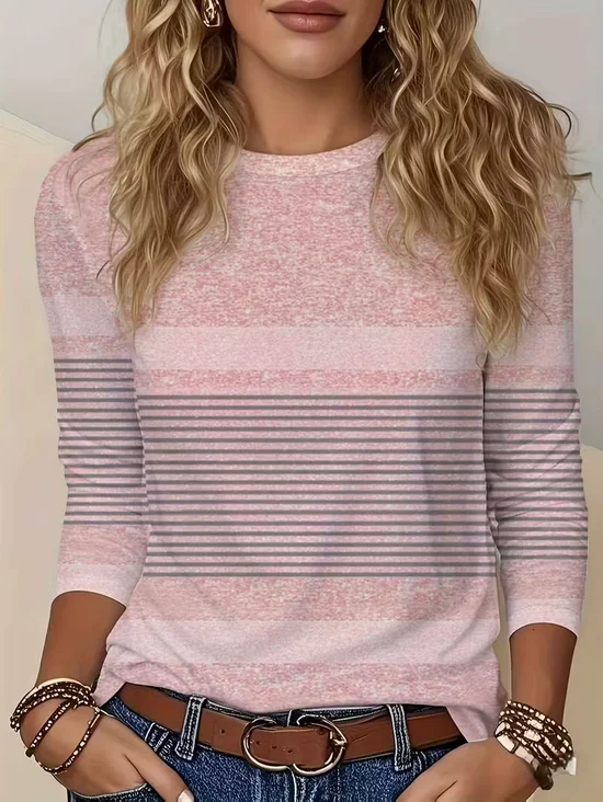 Casual Striped Crew Neck Long Sleeve T-shirt