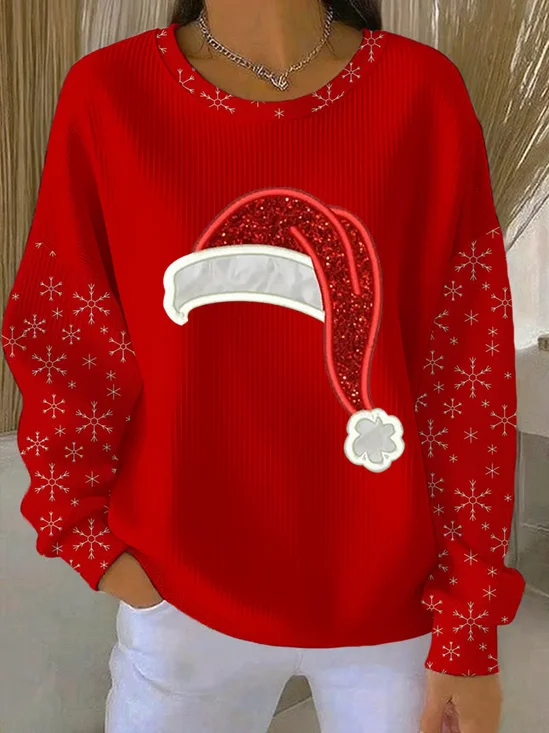 Casual Crew Neck Christmas Sweatshirt Printing