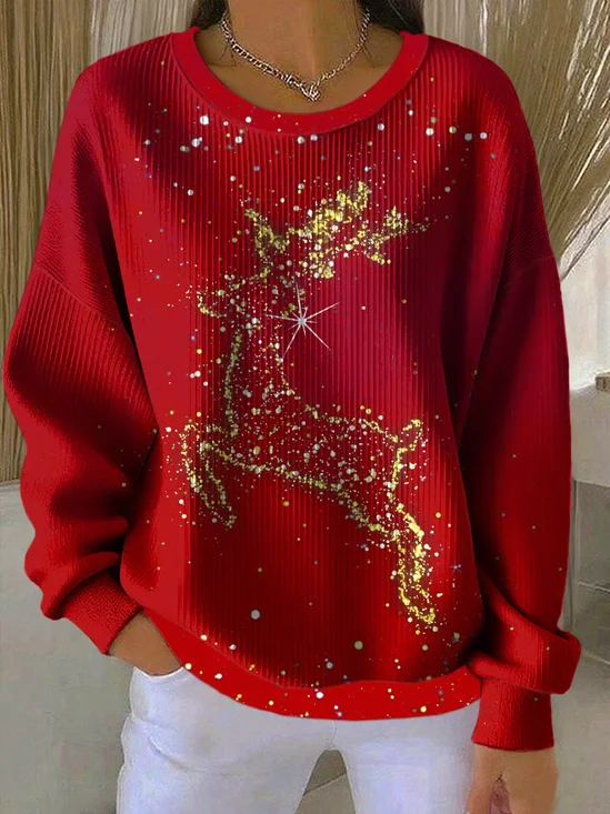 Casual Crew Neck Christmas Sweatshirt Printing